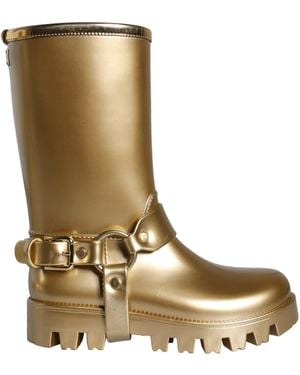 Dolce & Gabbana Metallic Gold Rubber Pvc Rain Boots Shoes