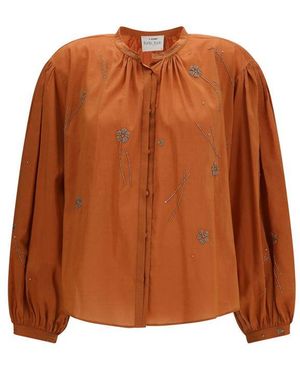forte_forte Orange Cotton Pattern Shirt - Brown