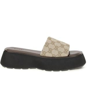 Gucci Beige Fabric Platform Sandals - Multicolour