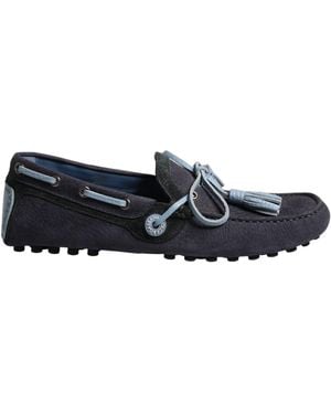Dolce & Gabbana Navy Blue Suede Leather Tassel Loafers Shoes