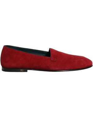 Dolce & Gabbana Red Suede Logo Slip On Flats Loafers Shoes