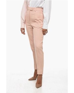Prada Front Pleated Twill Wool Trousers - Pink
