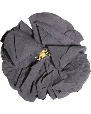 Dolce & Gabbana Floral Motif Silk Blend Poplin Fabric Bar Pin Brooch - Grey