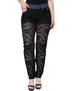 Dolce & Gabbana Floral Lace Front Skinny Denim Jeans - Black