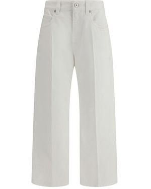Brunello Cucinelli White Cotton Cropped Jeans - Grey