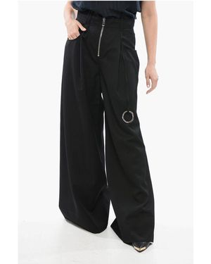 The Attico Wool Zipped Palazzo Trousers - Black