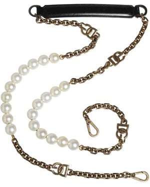 Dolce & Gabbana Black Leather Gold Chain Bag Accessory Shoulder Strap - White
