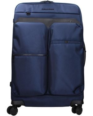 Piquadro Fabric Luggage With Adjustable Handle And Removable Details - Blue