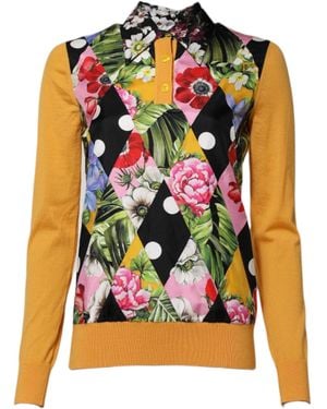 Dolce & Gabbana Multicolour Floral Long Sleeves Polo Top - Black