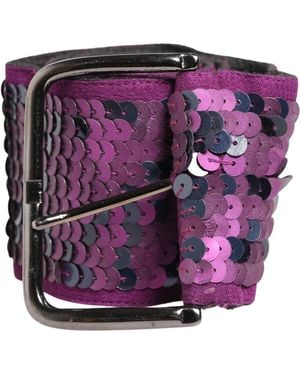 Gianfranco Ferré Purple Sequined Silver Metal Buckle Belt