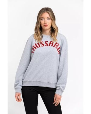 Trussardi E Melange Grey Print Red Jumper - White
