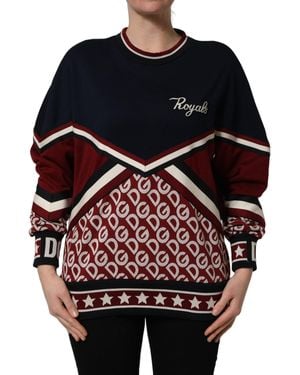Dolce & Gabbana Blue Red Panelled 'royals' Patch Sweatshirt Jumper