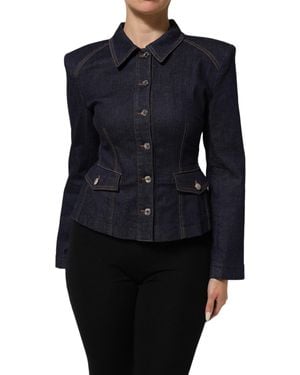 Dolce & Gabbana Dark Blue Cotton Collared Denim Coat Jacket