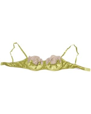 Dolce & Gabbana Lime Green Silk Satin Lace Padded Balconnet Underwear