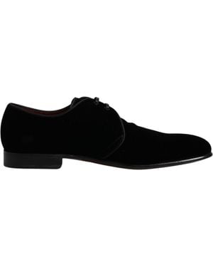 Dolce & Gabbana Black Velvet Leather Lace Up Men Derby Shoes