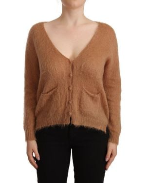 Pink Memories Brown Cardigan V-neck Long Sleeve Jumper