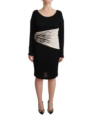 Roberto Cavalli Elegant Sheath Long Sleeve Boat Neck Dress - Black