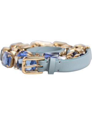 Dolce & Gabbana Blue Leather Crystal Chain Embellished Belt