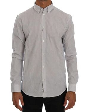 Frankie Morello White Blue Striped Casual Cotton Regular Fit Shirt