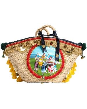 Dolce & Gabbana Multicolor Woven Straw Basket Embellished Sicily Bag
