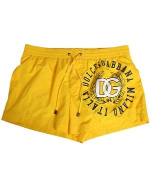 Dolce & Gabbana Yellow Nylon Logo Print Men Boxer Short Swimwear