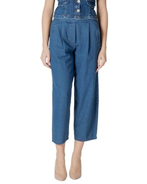 Ichi Blue Cotton Cropped Jeans