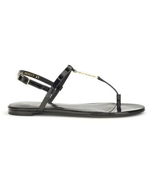 Saint Laurent Black Calf Leather Bos Taurus Flat Sandals - Multicolour