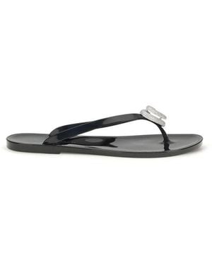 Mach & Mach Black Rubber Flat Sandals - Multicolor