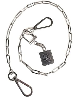 Dolce & Gabbana Silver Tone Metal Chain Dg Charm Belt Keychain - White