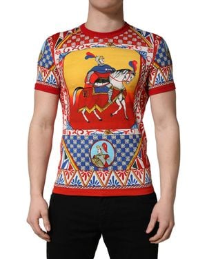 Dolce & Gabbana Multicolor Carretto Print Crew Neck T - Red