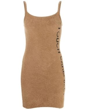 Off-White c/o Virgil Abloh Slogan Detail Fuzzy Mini Dress - Natural