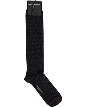 Dolce & Gabbana Men Black Cotton Polka Dot Over The Calf Socks - Blue
