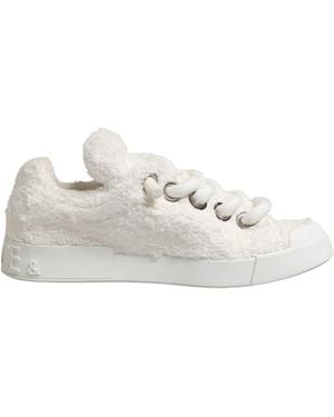 Dolce & Gabbana White Faux Shearling Low Top Trainers Shoes