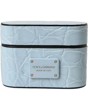 Dolce & Gabbana Leather Metal Logo Plaque Airpods Case - Blue
