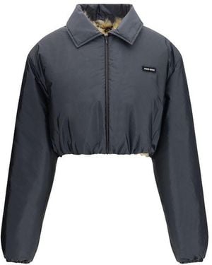 Miu Miu Gray Recycled Polyamide Shell Jacket - Blue