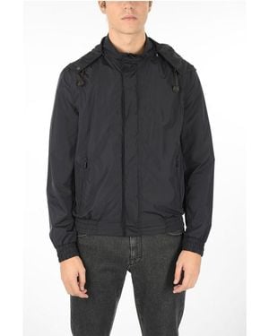 Corneliani Cc Collection Windbreaker Jacket With Removable Hood And Hid - Black