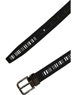 Dolce & Gabbana Black Fabric Leather Barcode Silver Buckle Belt