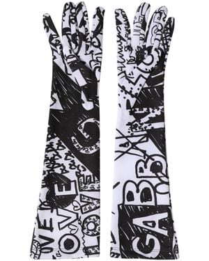 Dolce & Gabbana Gloves Black White Dg Logo Elbow Length Mitten