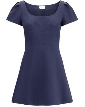 McQueen Short Dress With Short Gathered Sleeves - Blue