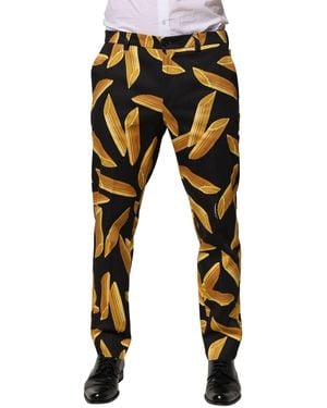 Dolce & Gabbana Pasta Print Silk Trousers - Black
