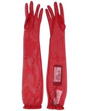 Dolce & Gabbana Red Acetate Sheer Elbow Length Mitten Gloves