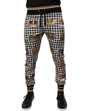 Dolce & Gabbana Crown Print Houndstooth Trousers - Black