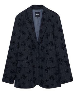 Desigual Grey Polyester Suits & Blazer - Blue