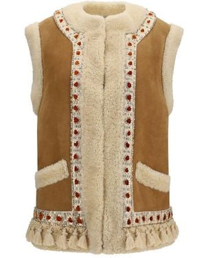 Valentino Garavani Beige Lamb Ovis Aries Sleeveless Jacket - Natural