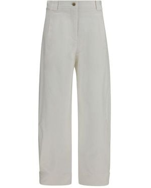 Max Mara White Cotton Cropped Pants - Gray