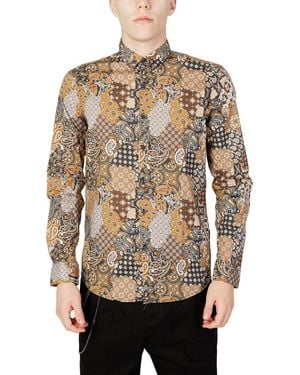 Gianni Lupo Beige Cotton Pattern Shirt - Brown