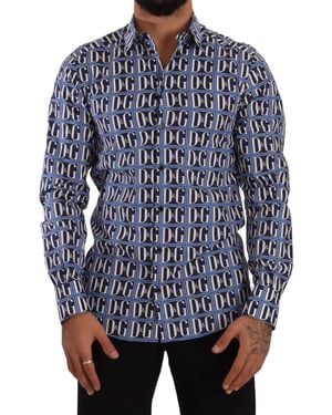 Dolce & Gabbana Blue Logo Mania Slim Fit Cotton Shirt