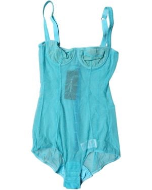 Dolce & Gabbana Blue Tulle Balconette Bra Bodysuit Underwear