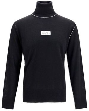 MM6 by Maison Margiela Black Wool Oves Aries Turtleneck - Blue