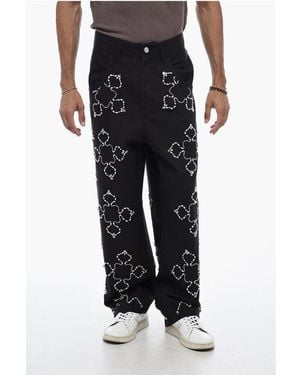 Bluemarble Marble Stright Fit Pants With Rhinestones Detail - Black